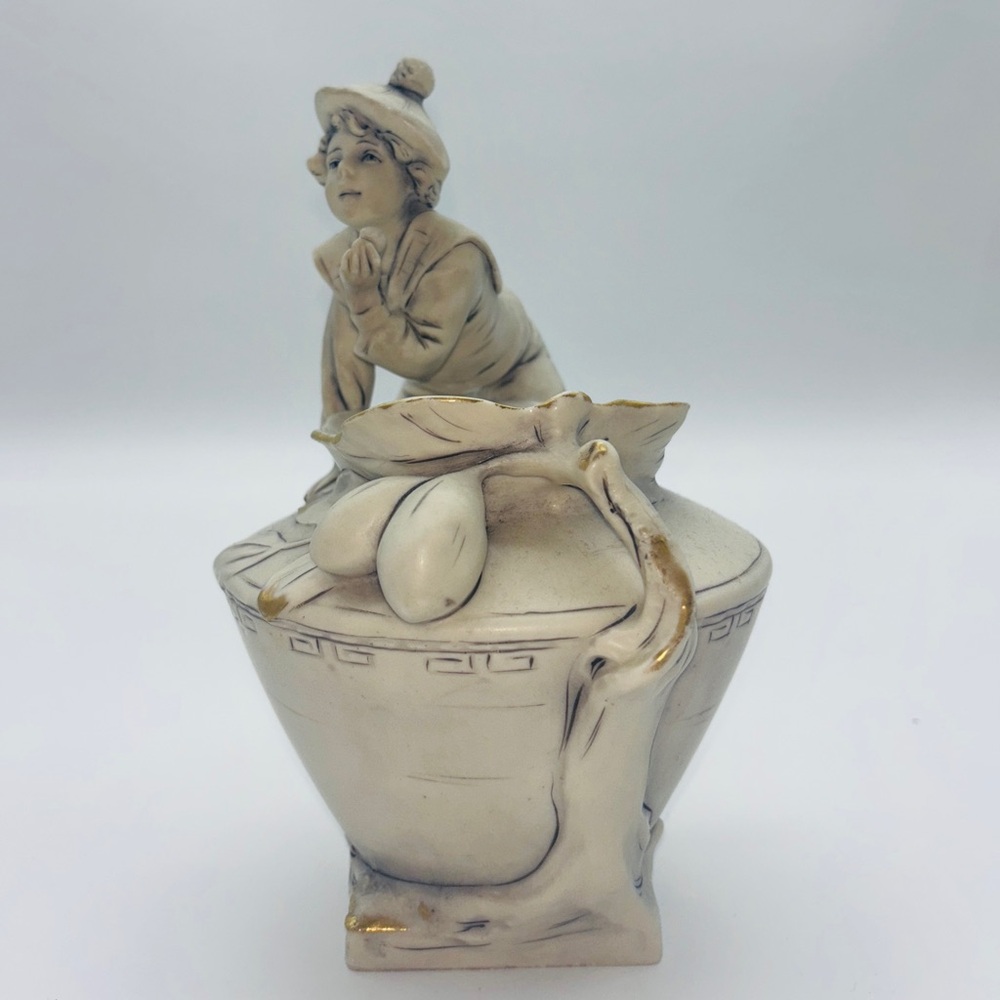 Royal Dux Bohemia Olive Boy Vase Figurine, Model #1304